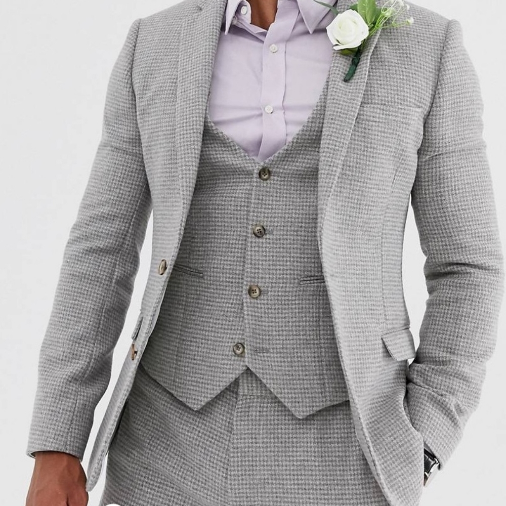 ASOS skinny blazer in gray mico dogstooth